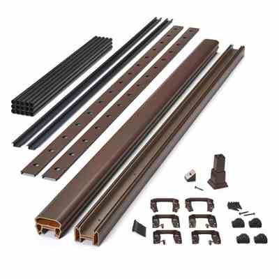 TREX TRANSCENDS 8' LEVEL VINTAGE
LANTERN COMPLETE RAIL KIT WITH
BLACK ROUND ALUMINUM BALUSTERS - Jamesburg